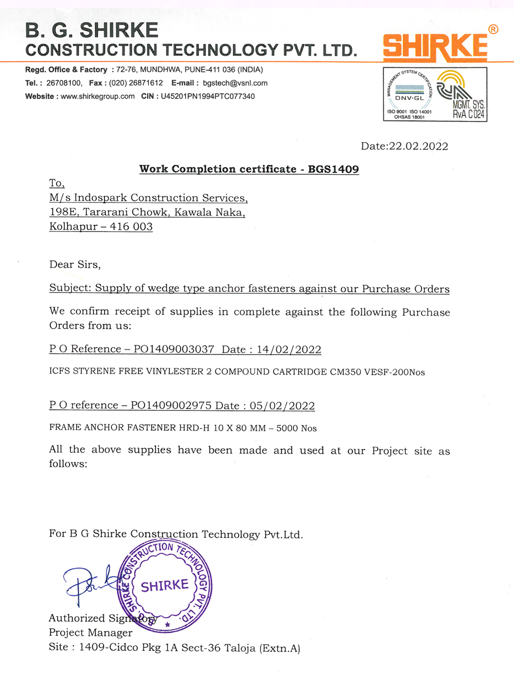 SKMBT WORK COMPLETION CERTIFICATE